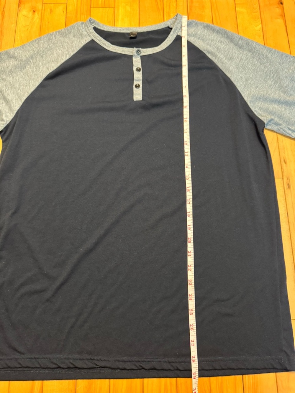 Casual Two-Tone Henley Tee - Navy & Light Gray XL - Picture 4 of 4